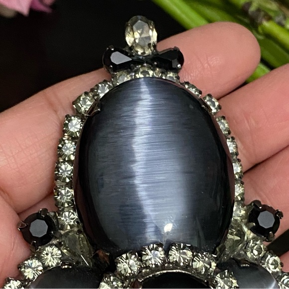 Stunning Vintage Black Cat Eye Moonstone Large Heavy Revival Brooch 66.5g - Picture 4 of 12